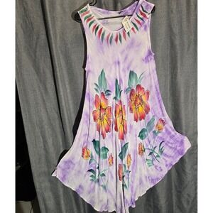 Floral Tie Dye‎ Dress Sleeveless Casual Summer Sundress Purple Size OS